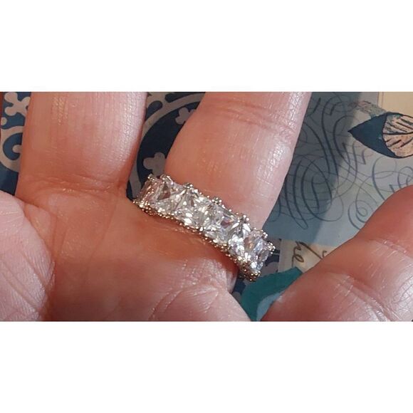 Stunning New 15.13 Princess & Round Cut Sim Diamond Eternity Band Ring Sz 8 - Picture 8 of 9